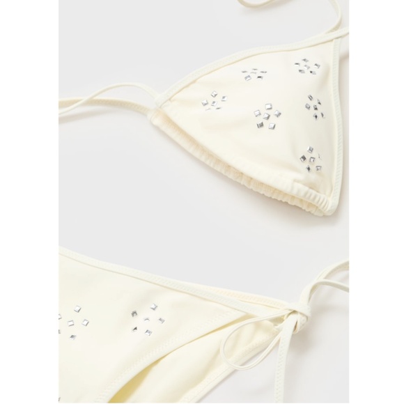 328. MANGO MNG Pale Yellow Metallic Embellished String Bikini $106 NWOT Small - Picture 6 of 8